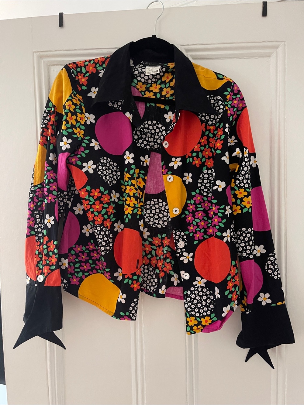 Agnes B. Vintage Floral Polka Dot and Floral Button Top